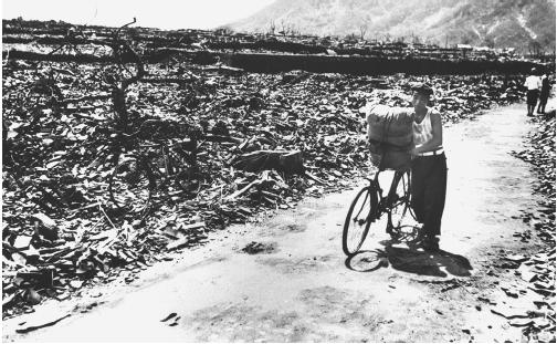 The aftermath from the atom bomb that was dropped on Nagasaki during World War II. (UPI/Corbis-Bettmann. Reproduced by permission.)