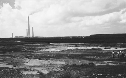 The area around Sudbury, Ontario, was deforested by emissions from nickel and copper smelting. (Photograph by A. J. Copley. Visuals Unlimited. Reproduced by permission.)