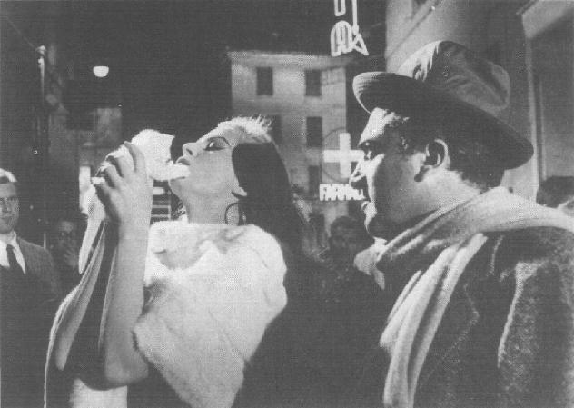 Fellini directing Anita Ekberg in La dolce vita.