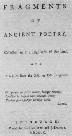 Title page from Macpherson's first collection of poems, published in 1760, attributed to Ossian.