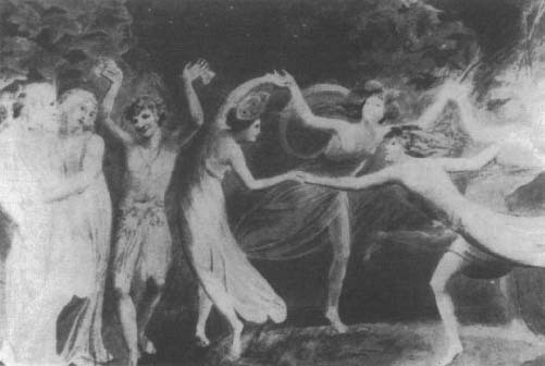 Oberon, Titania, and Puck with Fairies Dancing: watercolor by William Blake, c. 1785-87.